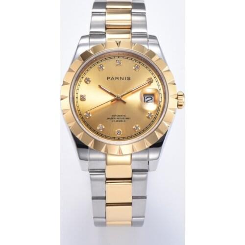 Parnis 39mm golden Men Automatic Mechanical Watch golden dial Sapphire glass miyota 8215 Movement automatic Watches PA140