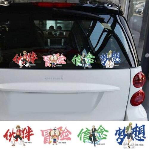 ONE PIECE Luffy Chopper Zoro Pirate Chinese Words Reflective Funny Creative Decals For Windshield Auto Tuning Styling D16