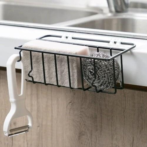 Wall Mounted Wrought Iron Sink Rack Pool Rag Draining Shelf Kitchen Sink Sponge Storage Rack Holder JU32614