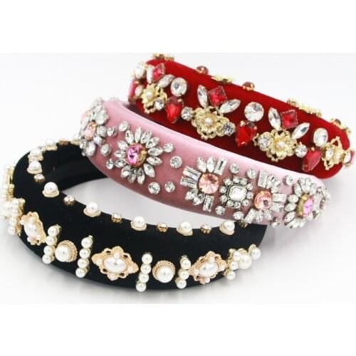 Beautiful Exaggerated Padded Baroque Headband Sprkly Rhinestone Pearl Hairbands Personality Party Show Head Crown Women Headwear