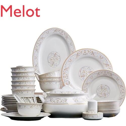 Wholesale 28/56pcs Ceramic Plate and Bowl Set Bone china Dinner Plates luxury Sets