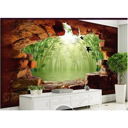 Custom photo wallpaper for walls 3 d mural Pastoral bamboo forest outside the wall hole 3D background wall paper home decoration