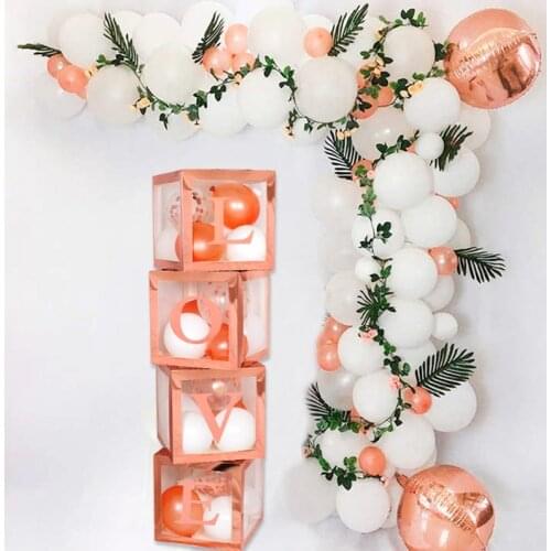 Rose Gold Balloon Box Baby Custom Name Letter Transparent Box Girl Baby Shower Decorations Welcome Baby 1st Birthday Party Decor