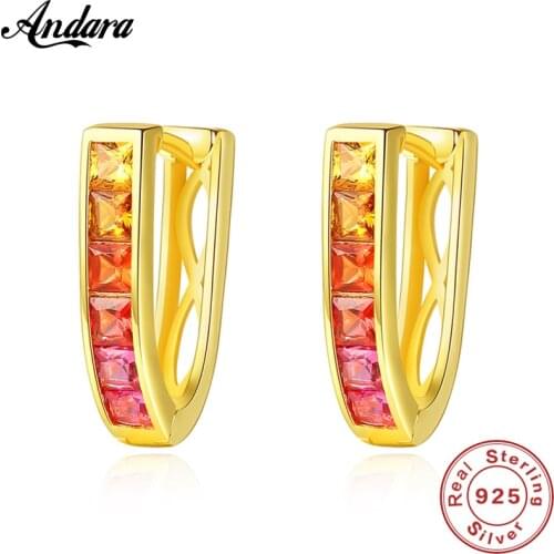 Real 100% 925 Sterling Silver Stud Earrings for Women Fashion Hollow Colored Crystal Earrings Fine Jewelry