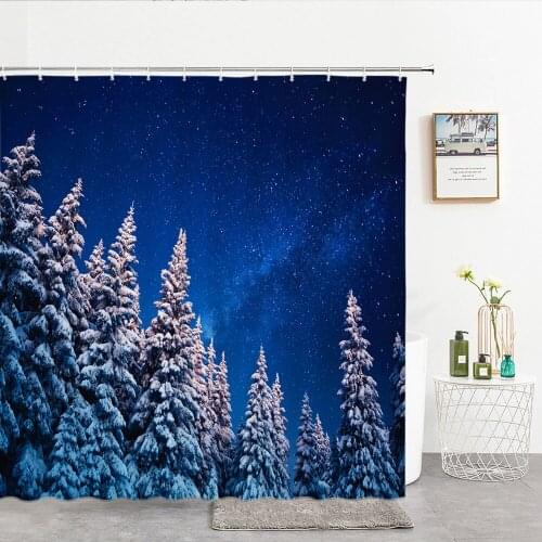 Christmas Trees Decor Bathroom Curtains New Year 2021 Xmas Shower Curtains Festival Santa Claus 3d With Hooks Shower Curtain