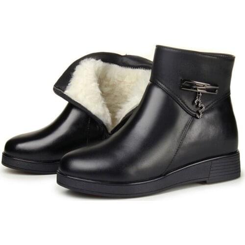 Wool Snow Boots Women Fashion Genuine Leather Shoes Plush Fur Warm Flat Bottom Ankle Boots Platform for Women Winter Boots