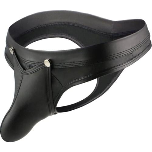 Sexy Men PU Leather Thongs Open Pouch Bag T-back Erotic Underwear Bulge Enhancer Gay Male Funny G Strings Jockstrap Panties