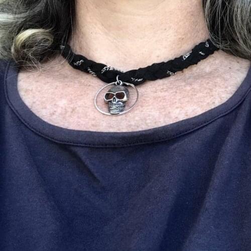 Silver Skull Necklace Choker Necklace Collar Necklace Gothic Choker Black Choker Necklace