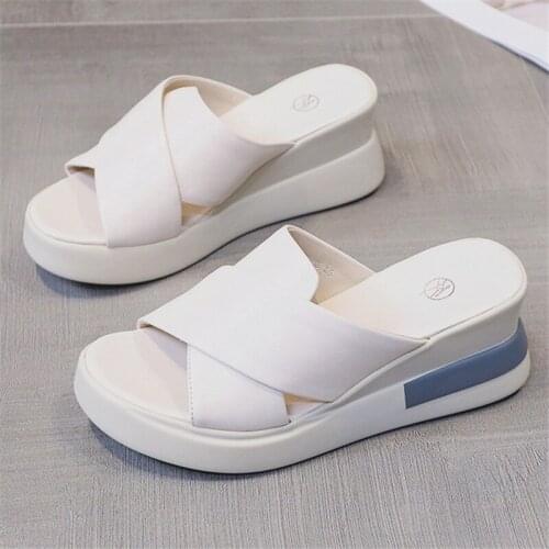 LEOSOXS Wedges Women Slippers Summer Flat Platform Shoes Fashion Casual Beach Slippers Fish Mouth Ladies Shoes Comfort Slides