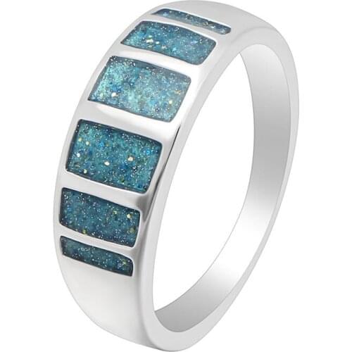 UFOORo Lake Blue Color Cubic Fire Opal Stone Ring Fashion jewelry White Silver Finger Rings For Women Wedding Engagement Gift