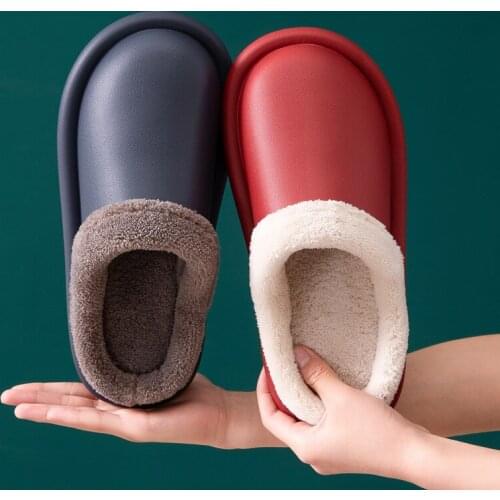 Waterproof Slippers Women Winter Thick Bottom Indoor Non-slip Home Furry Lining Couple Mens Home EVA Cotton Slippers YK