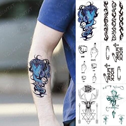 Waterproof Temporary Tattoos Cobra Snake Line Middle Finger Tatoo Sticker Symbols Gestures Pin Body Art Hand Fake Tatto Men Kids