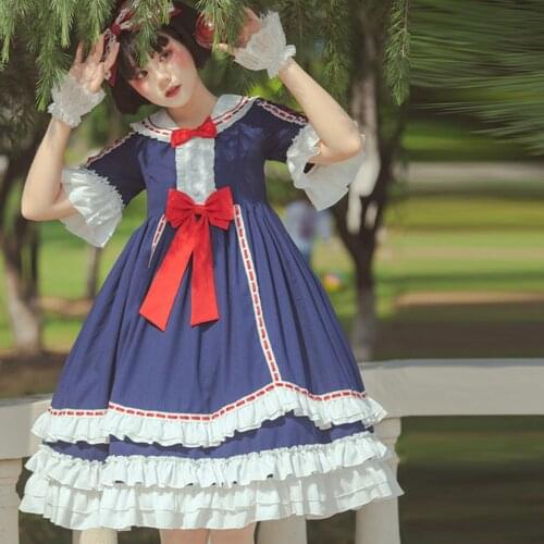Japanese Soft Girls Lolita OP Dress Women Vintage Short Sleeve Cake Kawaii Dresses Loli High Waist Ball Gown Vestidos AFC1096