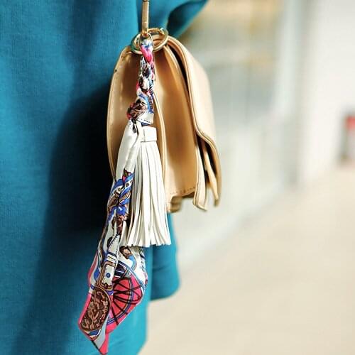 Ybollar Fashion Scarves Key Holder Ribbon Knot PU Leather Tassels Keychains Women Bag Charm Pendant Hanging Decoration