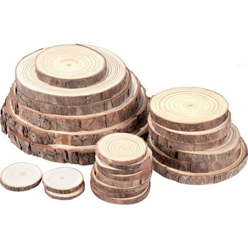 3-18cm 1/10pcs Pack Natural Pine Round Unfinished Wood Slices Circles With Tree Bark Log Discs DIY Crafts Wedding Party Painting