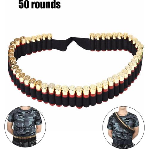 50 Rounds Shotgun Shell Bandolier Belt 12GA 20GA Tactical Hunting Ammo Carrier 120*5cm Airsoft Adjustable Rifle Cartridge Belt