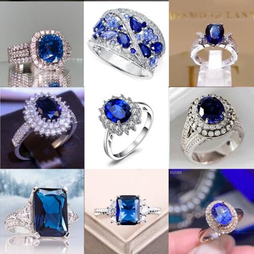 Noble Wedding Anniversary Ring Luxury Blue Cubic Zirconia Silver Plated Trendy Lady Ring Romantic Engagement Party Jewelry