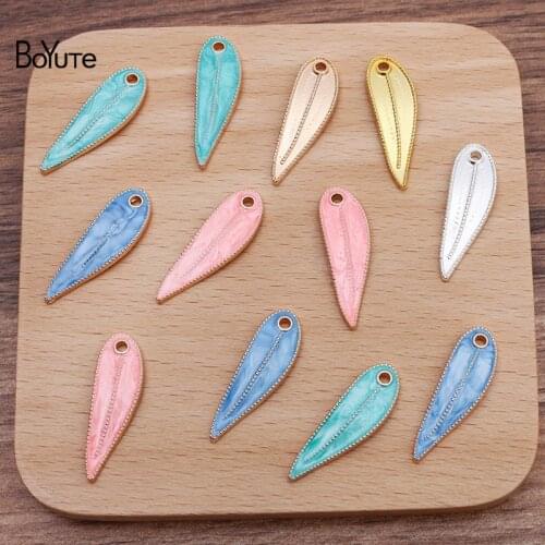 BoYuTe (50 Pieces/Lot) 9*29MM Dripping Oil Bamboo Leaf Charms Handmade DIY Alloy Jewelry Accessories