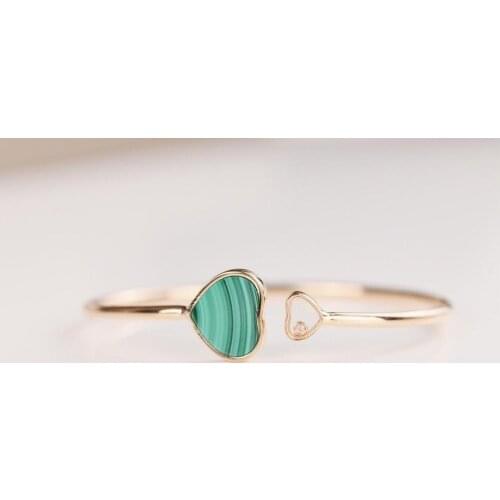 Top Quality Rose Gold Happy Heart Bangle Rose Gold Color Malachinte Blue White Red Stone Happy Crystal Bracelet Famous Brand