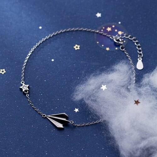 Paper Airplane Stars Silver Anklet 925 Foot Bracelet Woman Leg Chain Female Jewelry Decorations For Feet Bobby Socks Long 20 CM