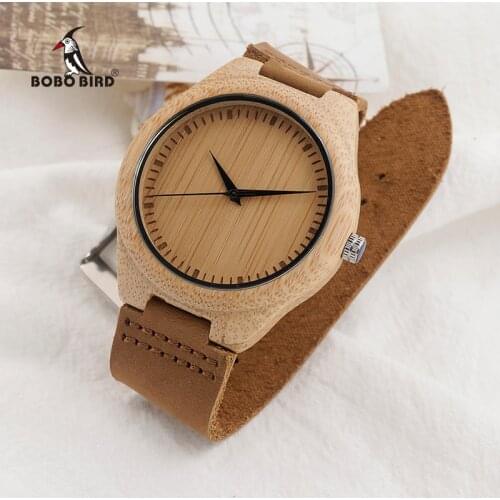 BOBO BIRD Brand Bamboo Watches Men Japan 2035 Move' Wooden Wrist Watch with Genuine Leather Band as Gifts for Friends C-F18