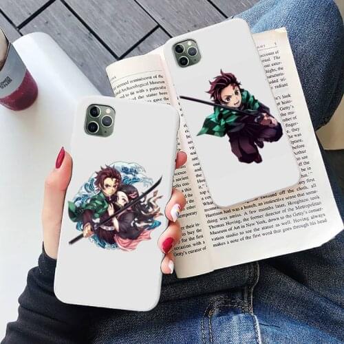 Cute Japan Demon Slayer Phone Case White Candy Color for iPhone 6 7 8 11 12 s mini pro X XS XR MAX Plus