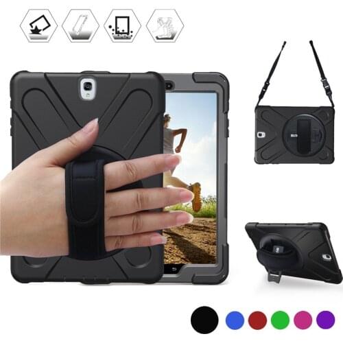 Cover For Samsung Galaxy Tab S2 9.7 T810 T813N T815 T819 Kids Safe Heavy Duty Silicone+PC Kickstand Case w/ Wrist+Shoulder Strap