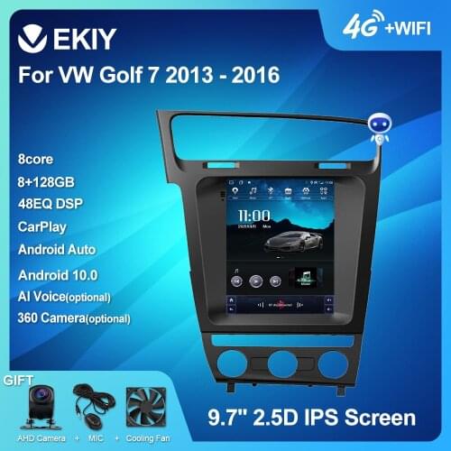 EKIY Android 10 2 Din Autoradio For VW Golf 7 2013 2014 2015 2016 Car Multimedia DVD Player Tesla Vetical Screen Navi GPS Stereo