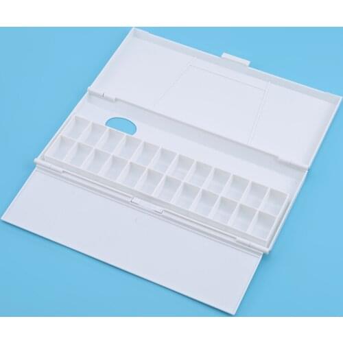 White Drawing Tools Flip Folding 24 Grids Paint Box PP Large Art Supplies Watercolor Tray Palette 26.5 * 12 * 2.3cm