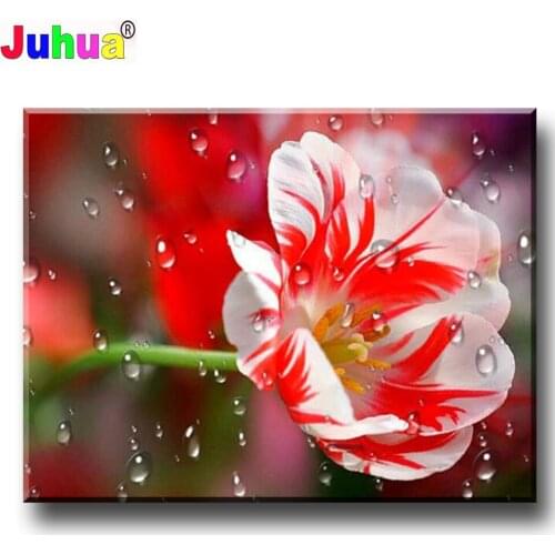 Full Square/Round Drill 5D DIY Diamond Painting "Red Lily Flower Dew" 3D Diamond Embroidery Rhinestone Cross Stitch Home Decor