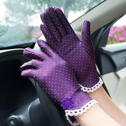 Lace Patchwork Gloves Womens Fashion Spandex Summer Gloves Anti-skid Sun Protection Driving Short Thin Gloves Dot Women Gloves