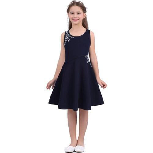 Summer Kids Dresses For Girls Sleeveless Dazzling Rhinestone Embellished A-line Dress Girls Casual Birthday Party Dresses 3-14Y