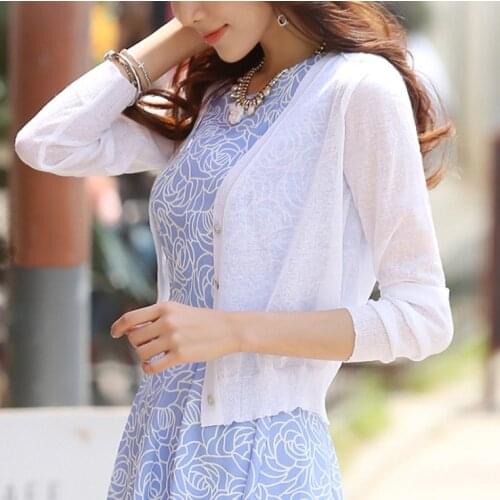 M-4XL Summer Women V-Neck Knitted Casual Ice Silk Short Sweaters Cardigans Lady Knitting Outwear for Female