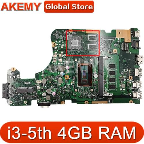 Akemy For ASUS X555LA X555LAB Laptop Motherboard X555LD REV:3.6 With i3-5020 CPU 4GB RAM DDR3L PN:60NB0650-MBAA00 69N0R9M3UA00