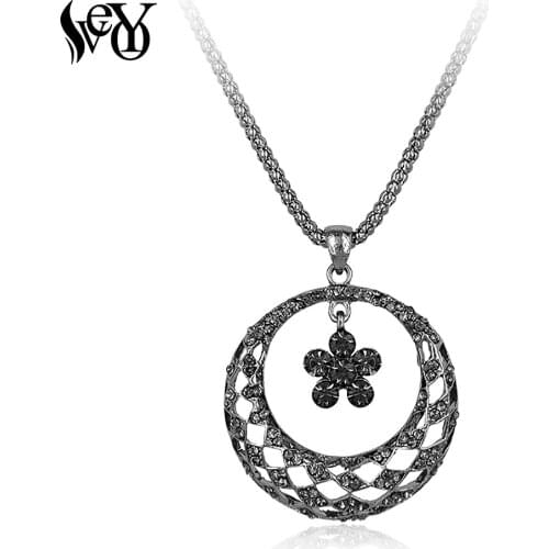 VEYO Trendy Necklace Pendants for Woman Rhinestone Paved Round Drop Necklaces Long Chain Fashion Necklaces & Pendants