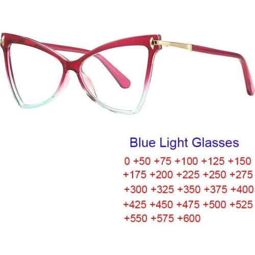 Fashion Triangle Cat Eye Eyeglasses Frames Female Luxury Transparent Green Red Gradient Reading Glasses Women Anti Blue Light