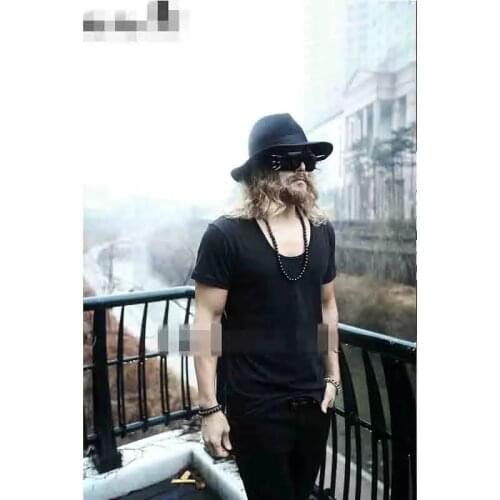 Mens new summer dress solid color hole worn out slim trend short sleeve T-shirt handsome hip-hop versatile beggars clothing