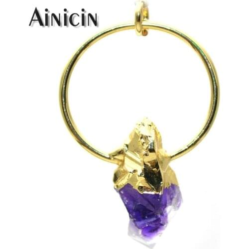 Natural Purple Crystal Inlay Gold Plating Big Circle Pendant For Fashion Jewelry Making Materials