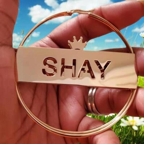 Stainless Steel Personalize Name Letter Earrings with Crown for Women 3 Color Custom Name Circle Earrings Weddings Party Jewelry
