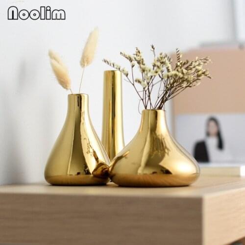 Nordic Simple Gold Small Flower Vase Living Room Accessories Office Tabletop Dried Flowers Container Wedding Home Decoration