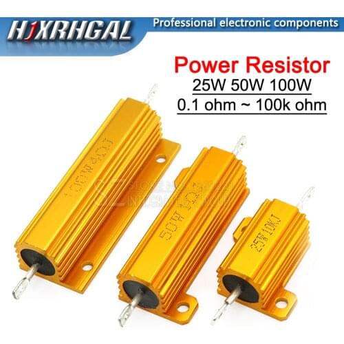 NEW 25W 50W 100W Aluminum Power Metal Shell Case Wirewound Resistor 0.01-100K 0.05 0.1 0.5 1 2 6 8 10 20 200 500 1K 10K ohm