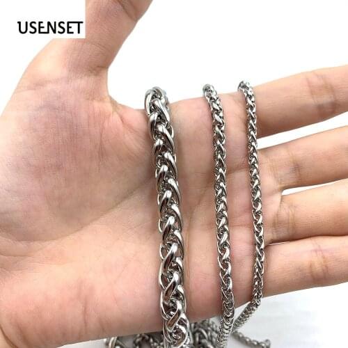 Charm Rope Chain Stainless Steel Necklaces 3-8MM Hip Hop Jewelry Silver Color Necklace Keel Chain Gifts 24inch USENSET