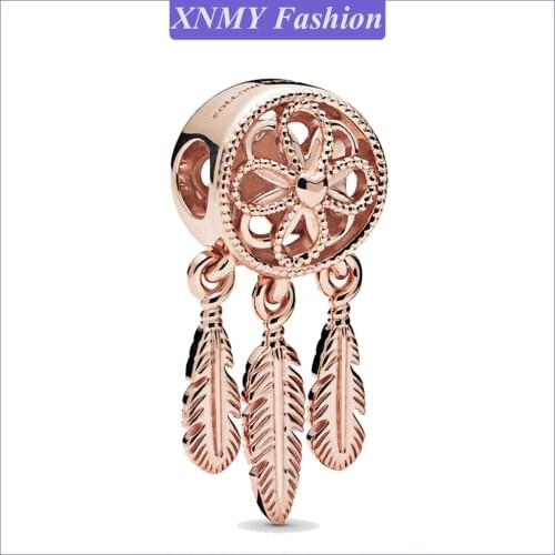 Hot Sale Rose Gold Color Spiritual Seashell Dreamcatcher Charms Beads fit Original Pandora Bracelets Jewelry Making Gift