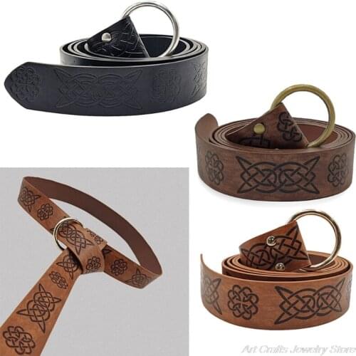 Medieval Embossed Viking Vegvisir PU Leather O Ring Belt Retro Renaissance Knight Buckles Belt Leather Waistband for Men A20 21