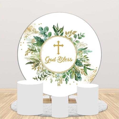 God Bless Theme Backdrop for Photography First Holy Communion Baptism Photo Background Newborn Kids Green Leaves Photocall Vinyl