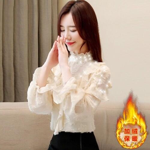 2021 Spring Women Elegant Retro Tops and Blouses Female Fashion Blouses Plus Size 2XL Ladies Warm Lace Shirts Clothing H1055