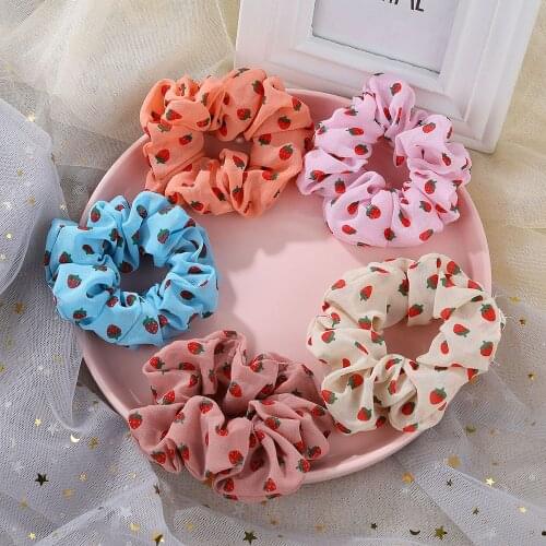 ALIUTOM Korea Strawberry Lace Hair Scrunchie Elastic Hair Bands Women Girls Headwear Ponytail Holder Hair Accessories