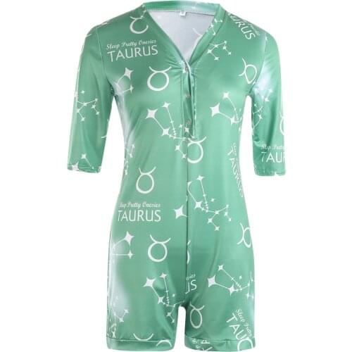 Women´s Printed Jumpsuit Summer Fashion Casual Short Sleeve V-neck Bodysuit Home Service