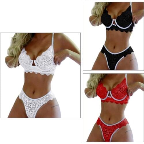 2021 New Transparent Underwear Set Push Up Seamless Embroidery Lace Sexy Lingerie Plus Size Women Large Size Bra Set