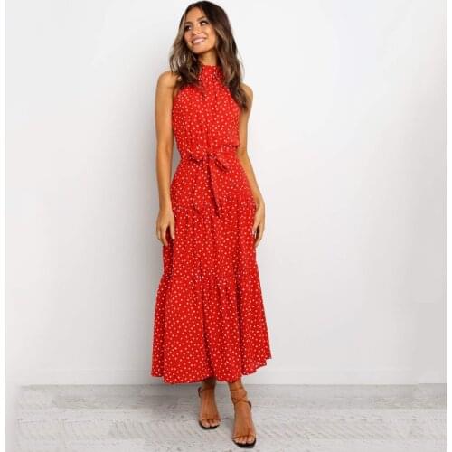 2021Selling Women Fashion Strapless Polka Dot Maxi Dress Summer Sexy Backless Sleeveless Irregular Printing Beach Sundress